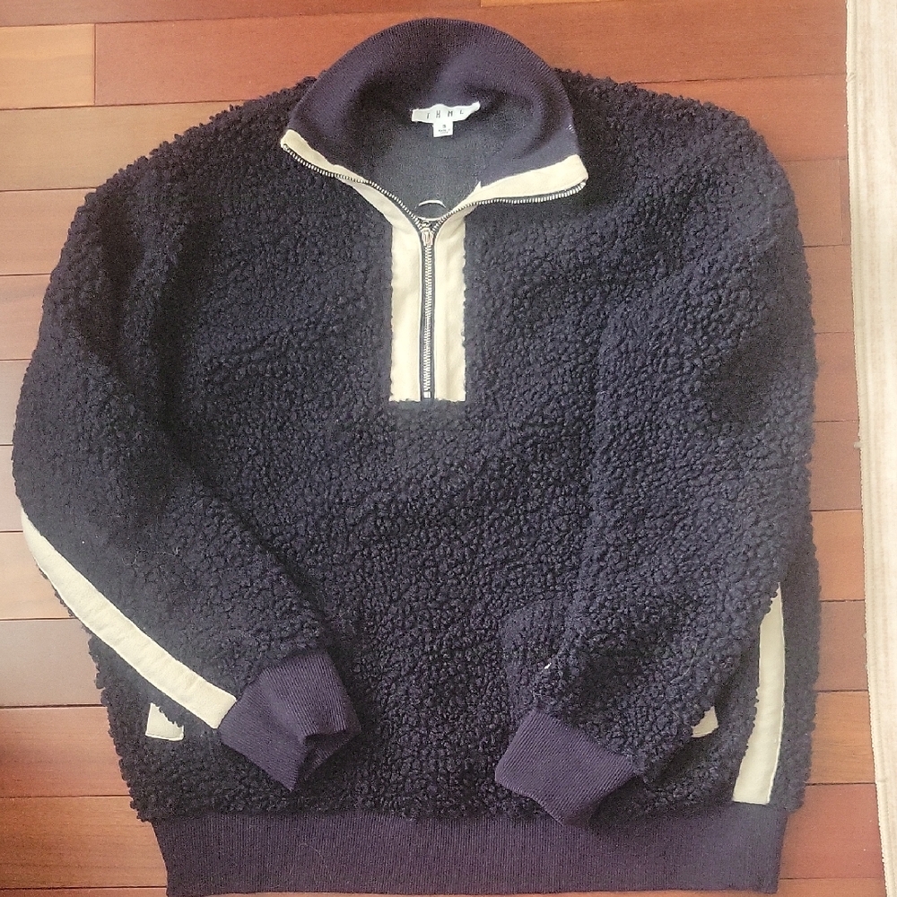 THML Navy Sherpa Quarter-Zip Pullover with Contrast Trim